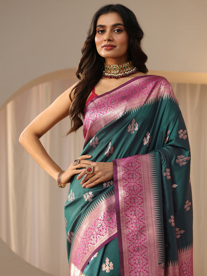 Libas Bottle Green Kanjeevaram Silk Blend Saree