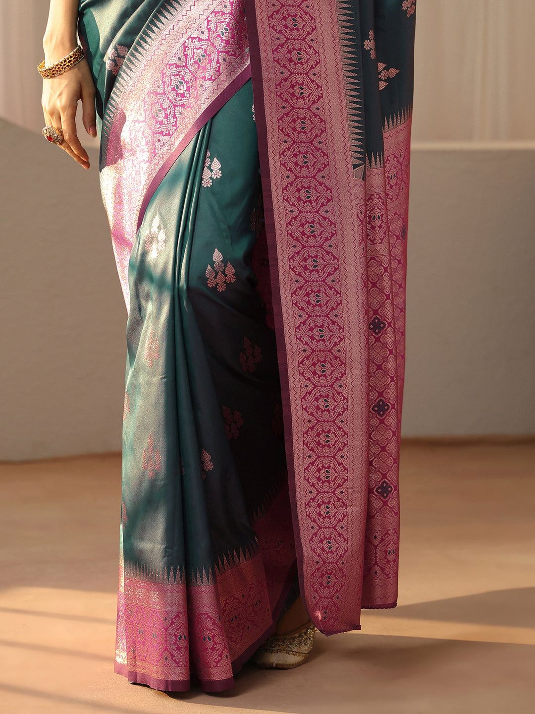 Libas Bottle Green Kanjeevaram Silk Blend Saree