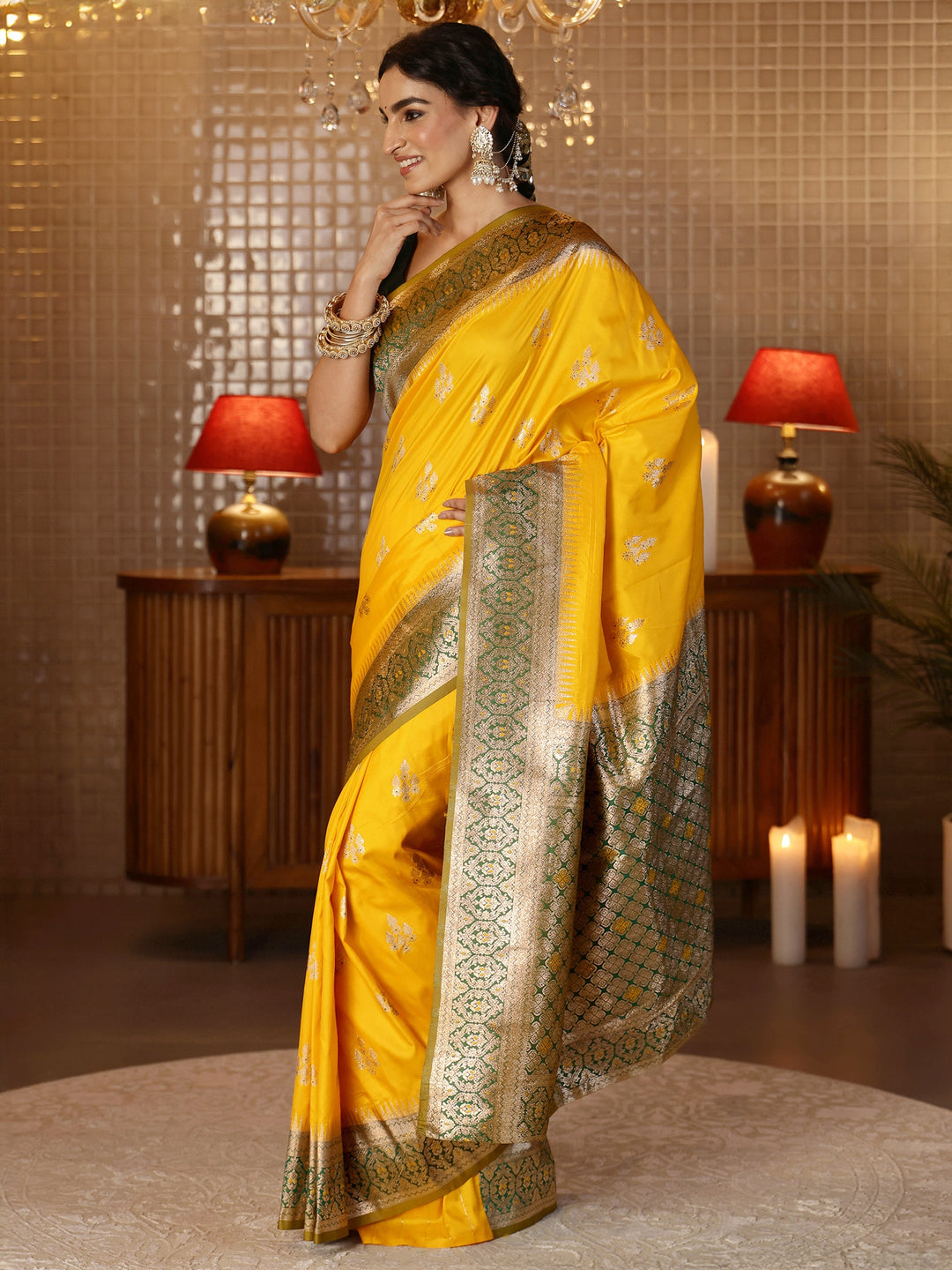 Libas Yellow Banarasi Silk Blend Saree