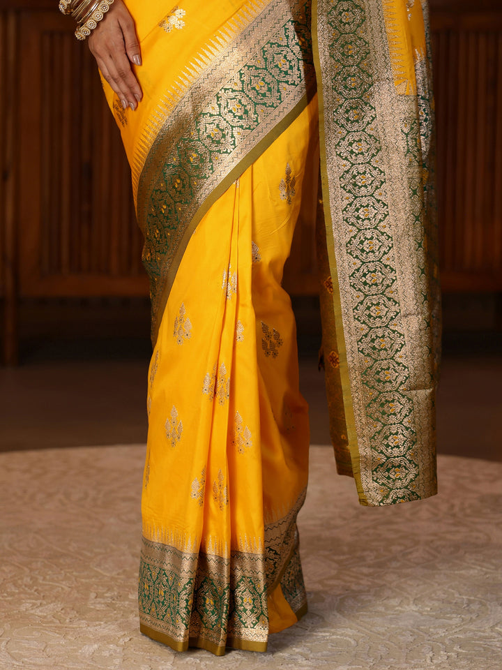 Libas Yellow Banarasi Silk Blend Saree