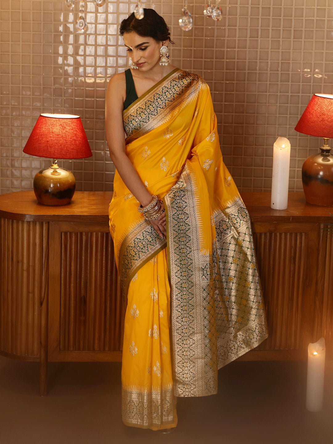 Libas Yellow Banarasi Silk Blend Saree