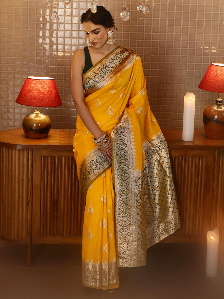Libas Yellow Banarasi Silk Blend Saree