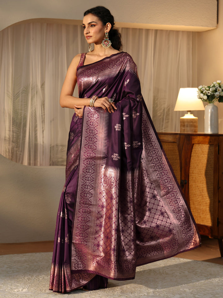 Libas Burgundy Kanjeevaram Silk Blend Saree