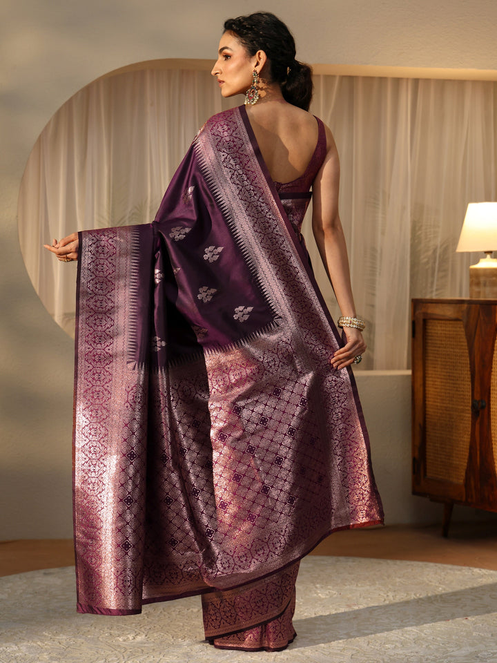 Libas Burgundy Kanjeevaram Silk Blend Saree