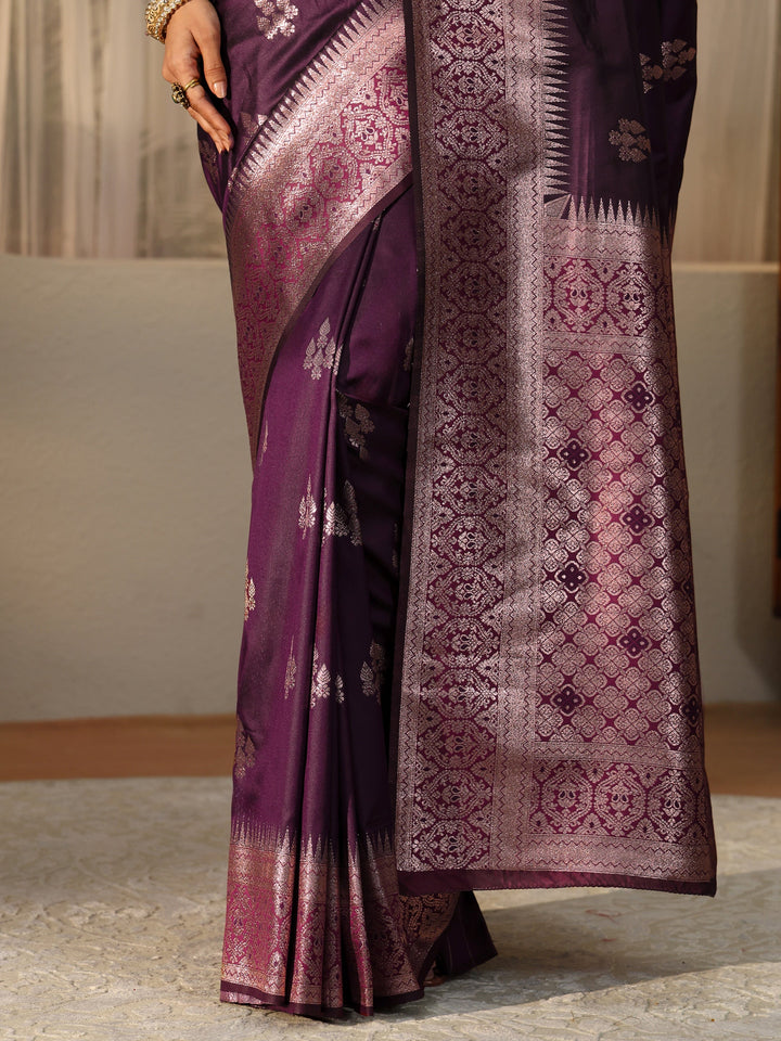 Libas Burgundy Kanjeevaram Silk Blend Saree