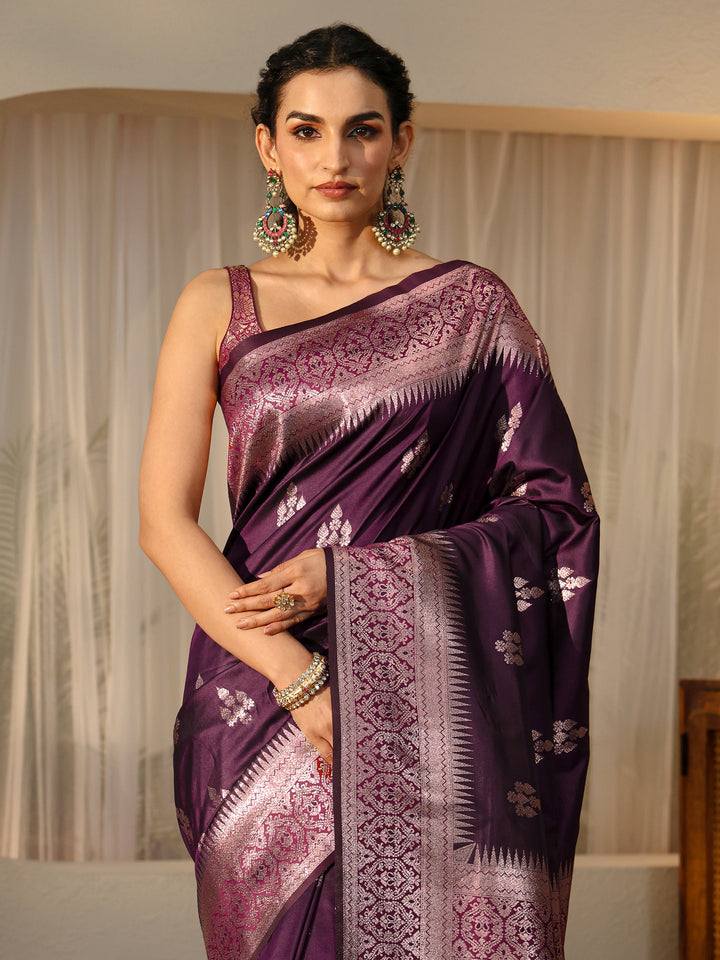 Libas Burgundy Kanjeevaram Silk Blend Saree
