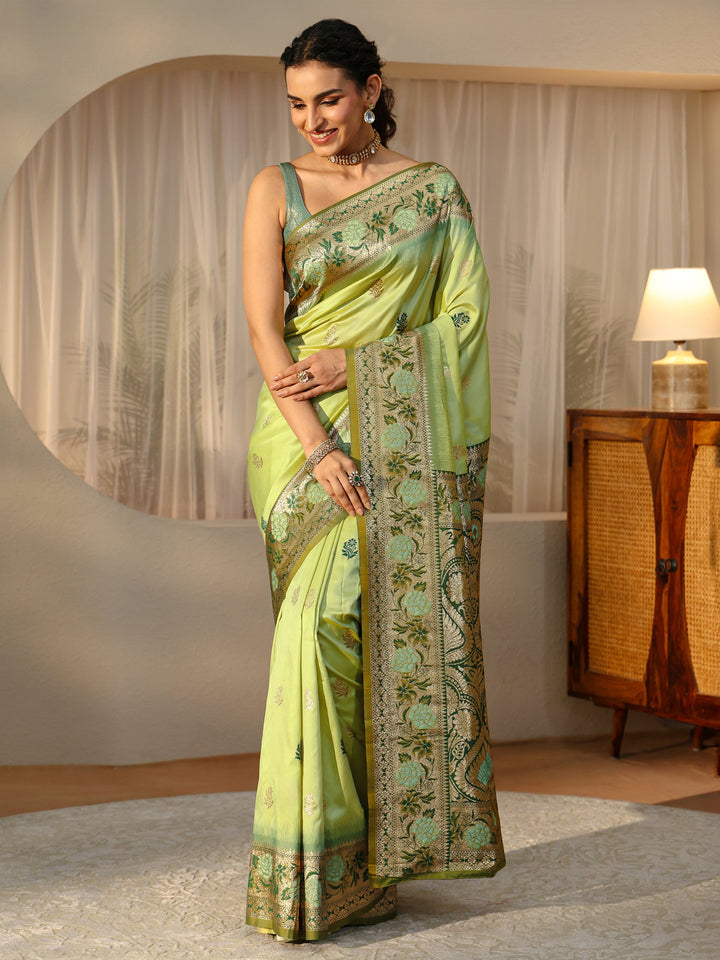 Libas Pista Green Banarasi Silk Blend Saree