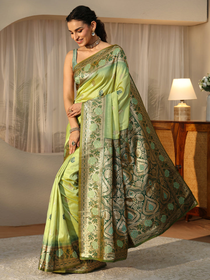 Libas Pista Green Banarasi Silk Blend Saree