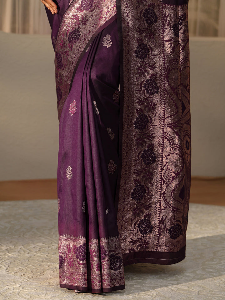 Libas Burgundy Banarasi Silk Blend Saree