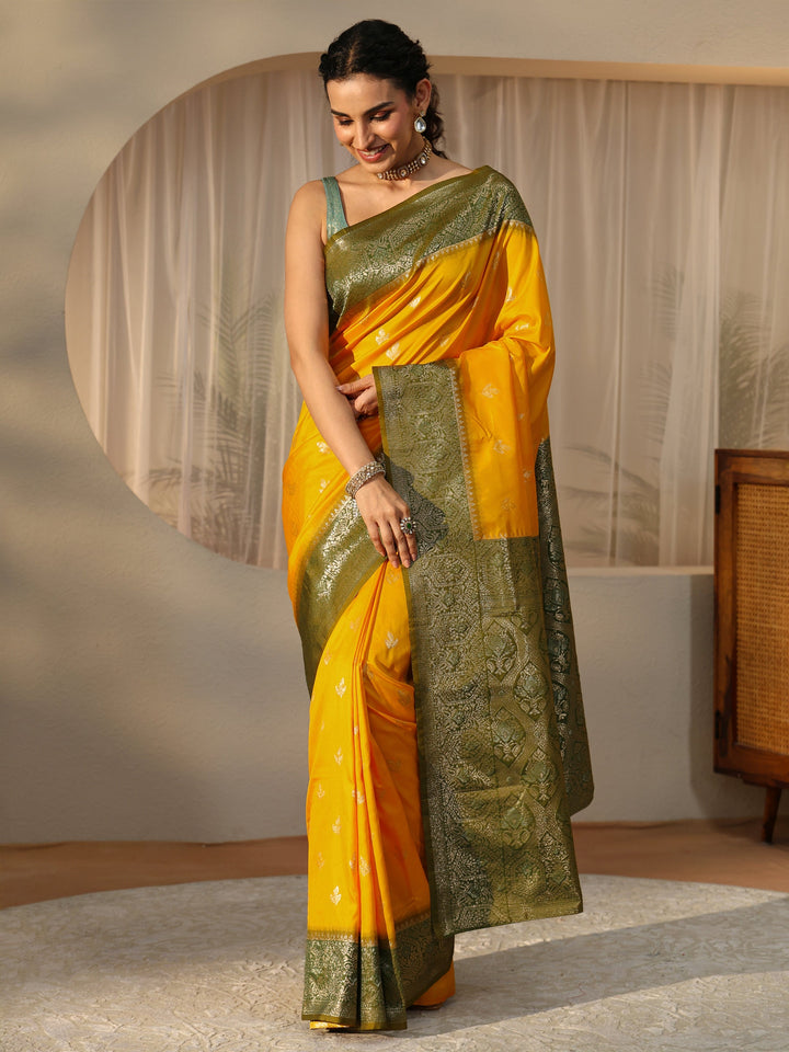 Libas Yellow Banarasi Silk Blend Saree