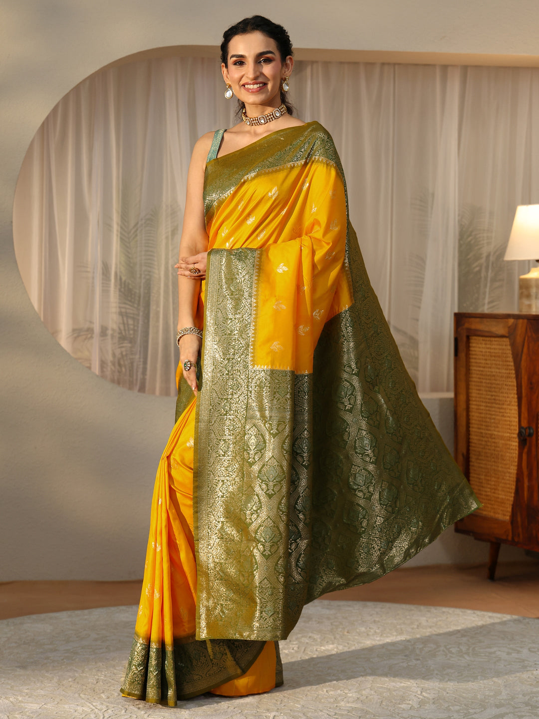Libas Yellow Banarasi Silk Blend Saree