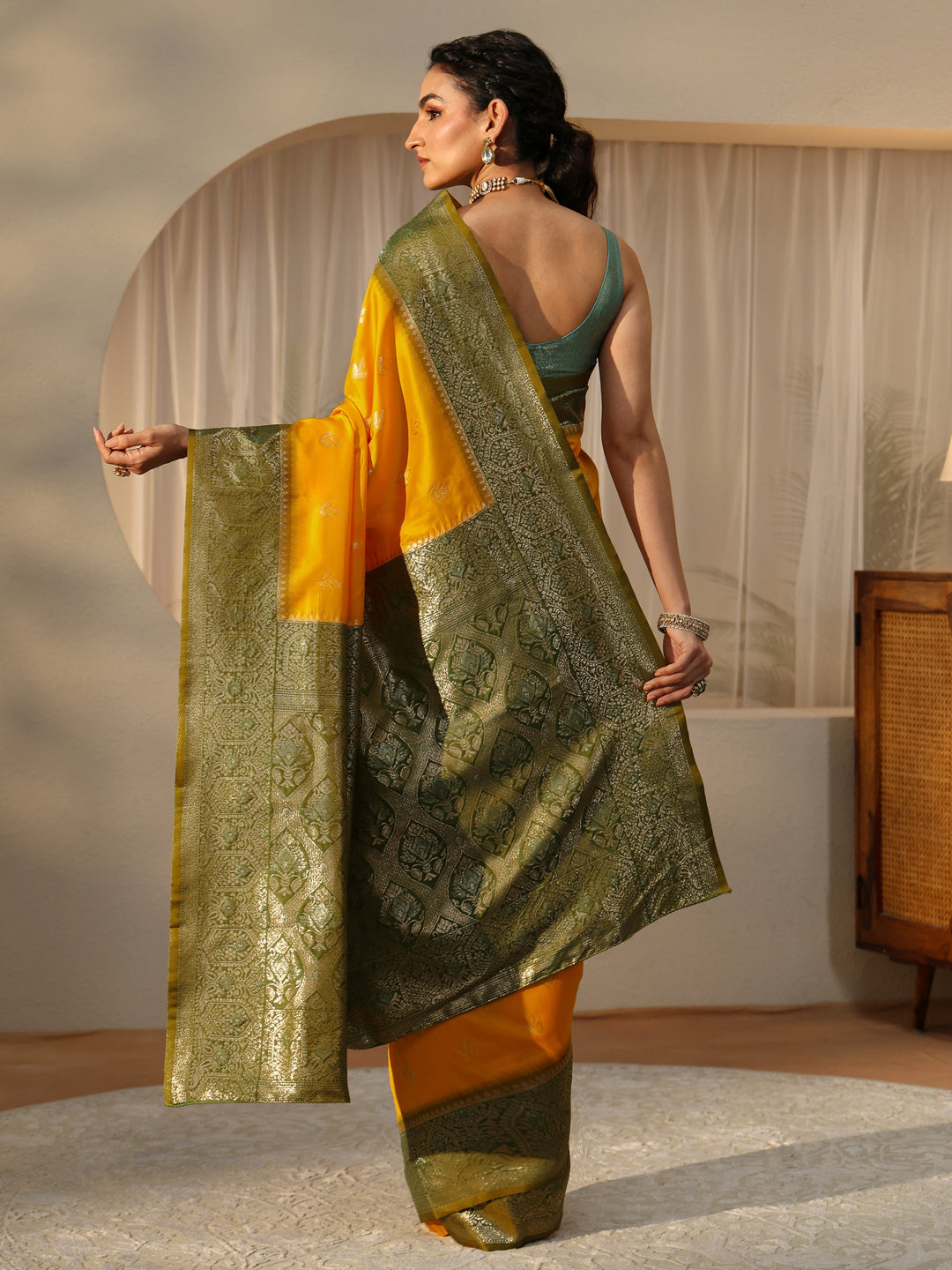 Libas Yellow Banarasi Silk Blend Saree
