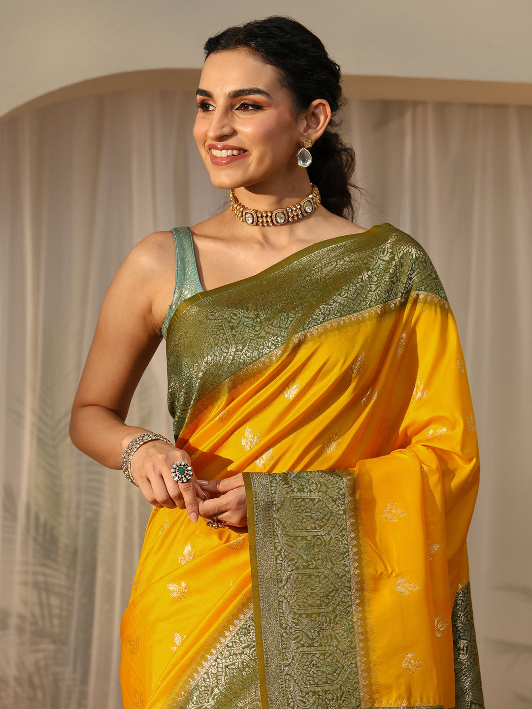 Libas Yellow Banarasi Silk Blend Saree