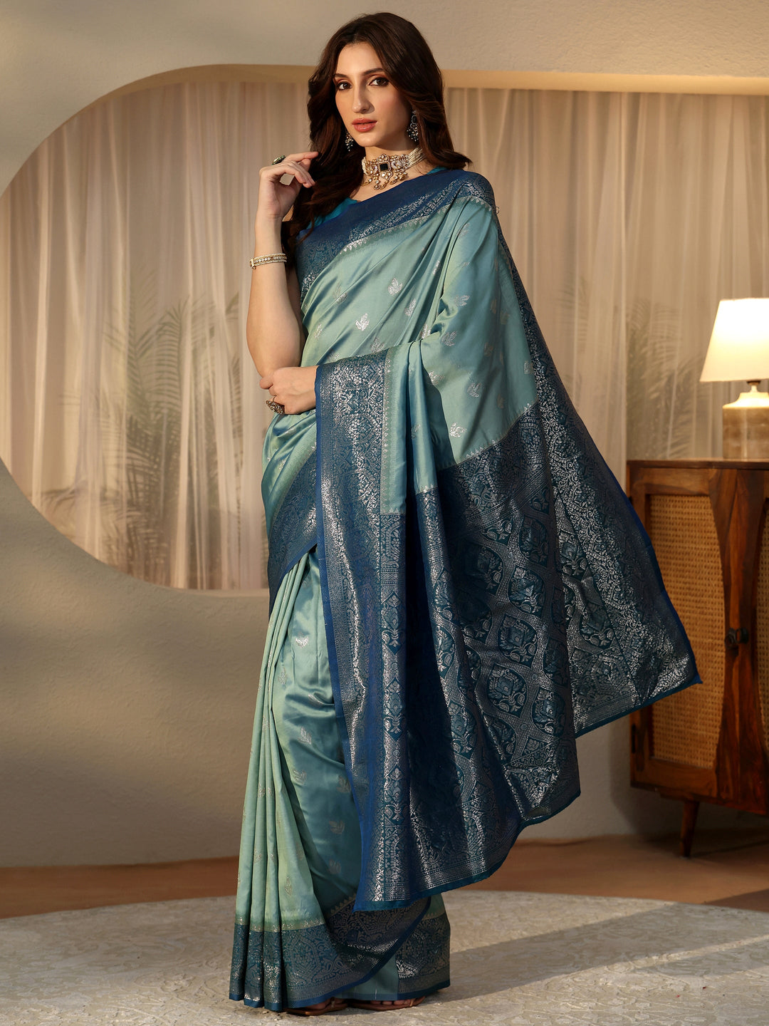 Libas Dusty Blue Banarasi Silk Blend Saree