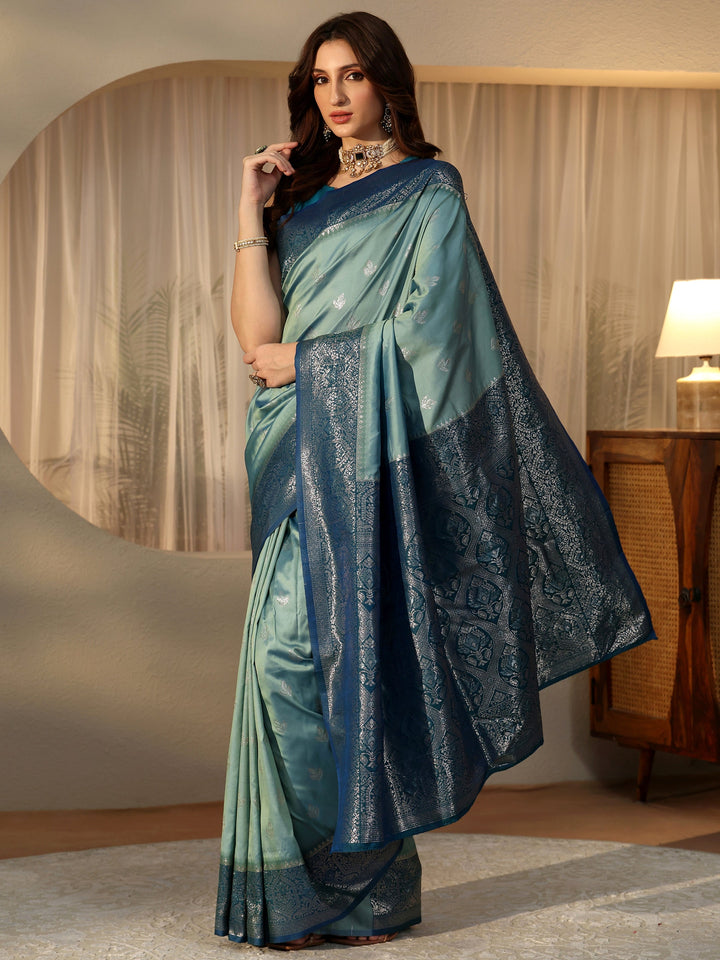 Libas Dusty Blue Banarasi Silk Blend Saree
