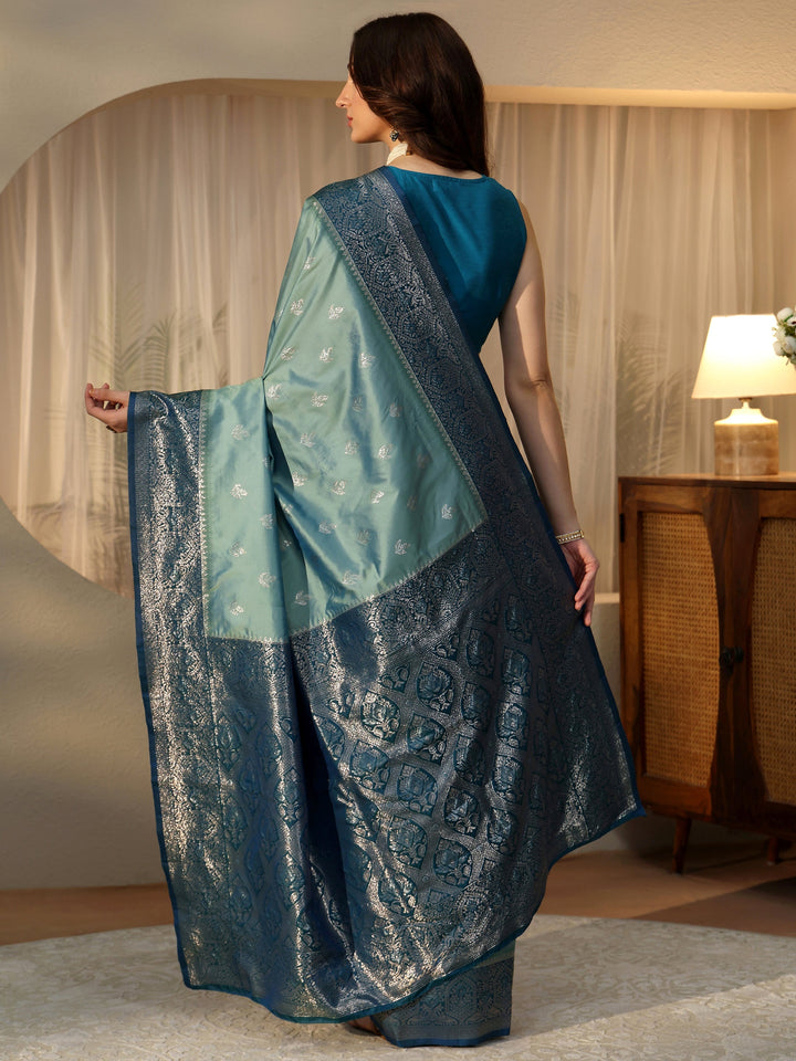 Libas Dusty Blue Banarasi Silk Blend Saree