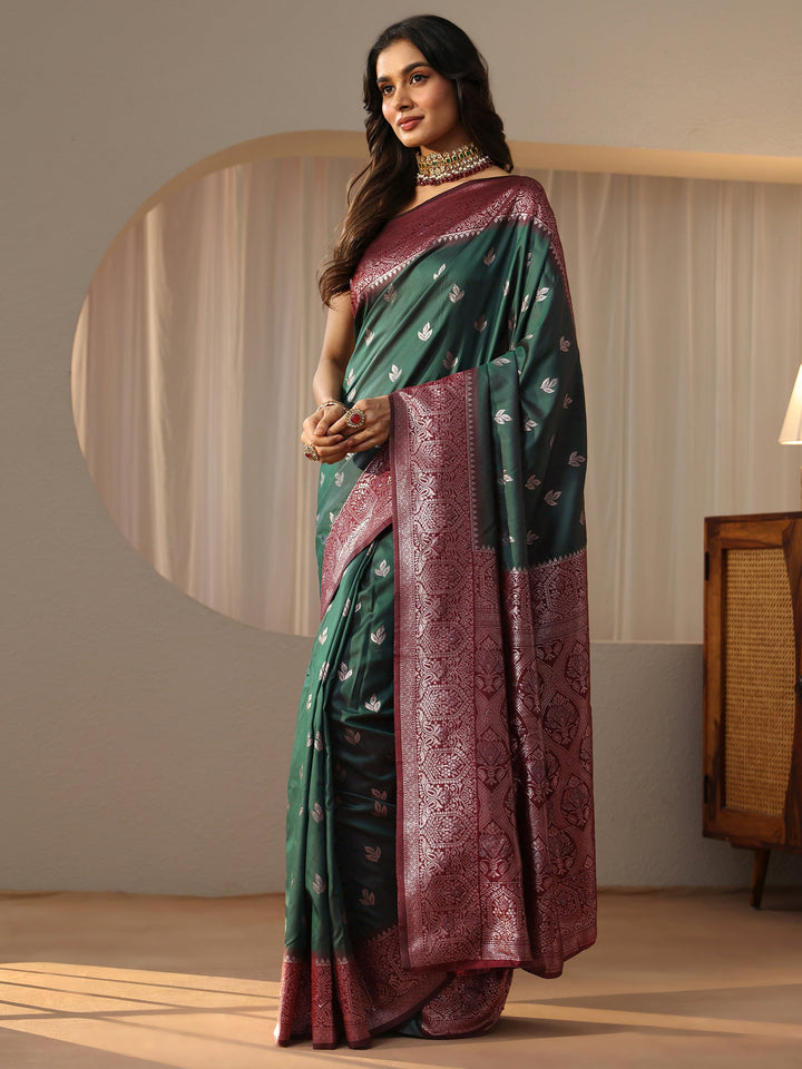 Libas Bottle Green Banarasi Silk Blend Saree