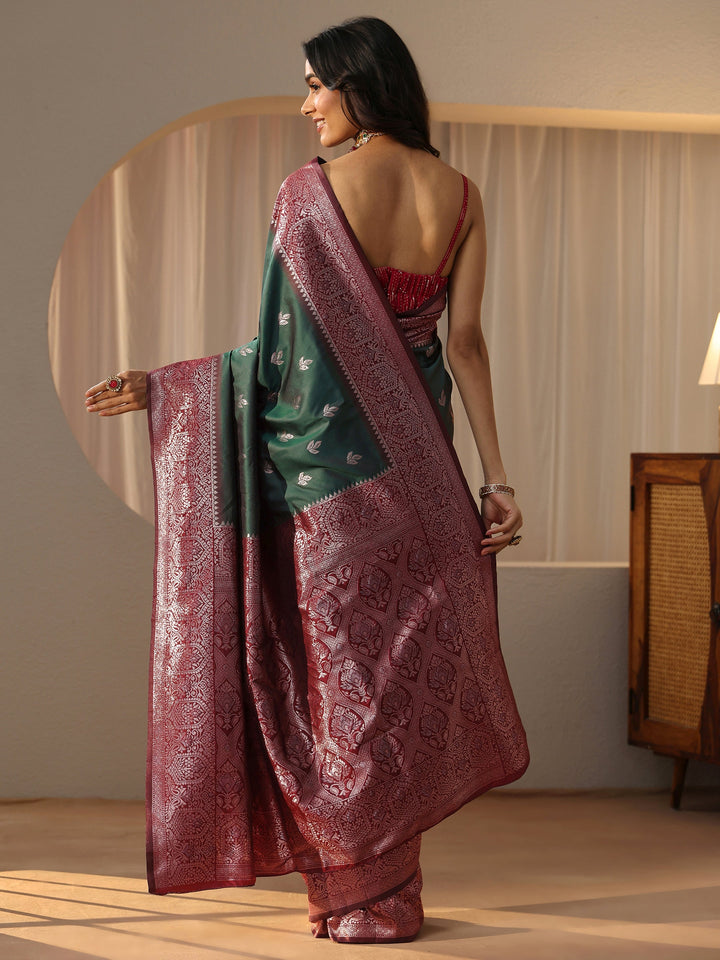 Libas Bottle Green Banarasi Silk Blend Saree