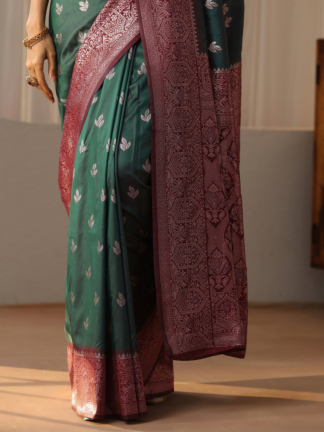 Libas Bottle Green Banarasi Silk Blend Saree