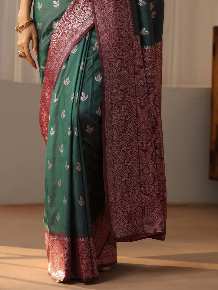 Libas Bottle Green Banarasi Silk Blend Saree