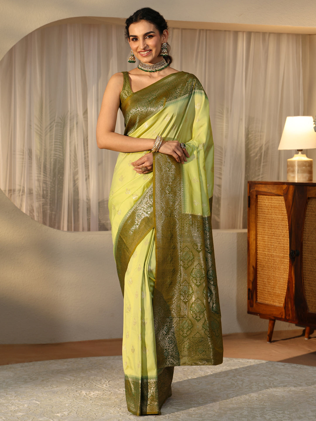 Libas Pista Green Banarasi Silk Blend Saree