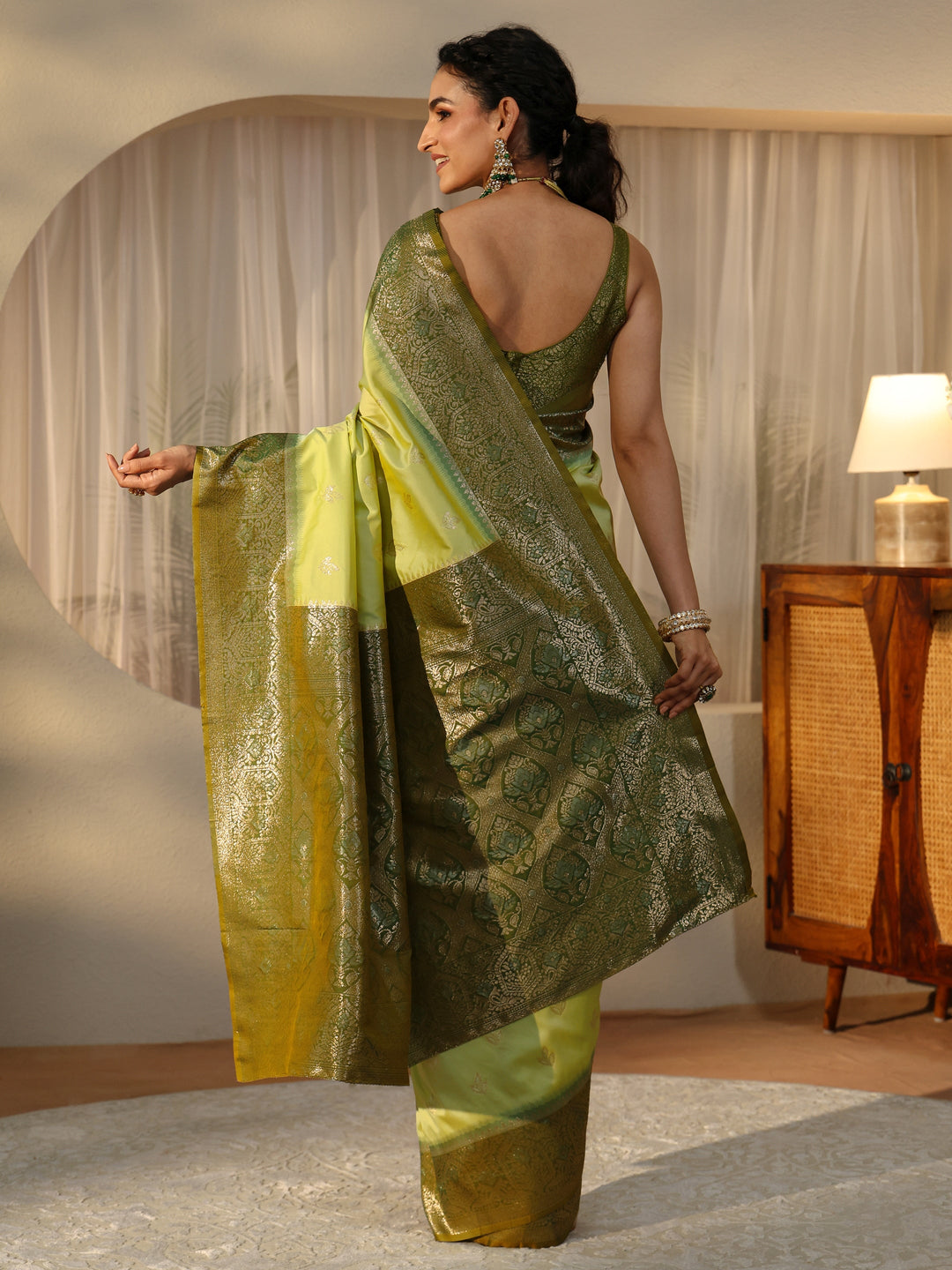 Libas Pista Green Banarasi Silk Blend Saree