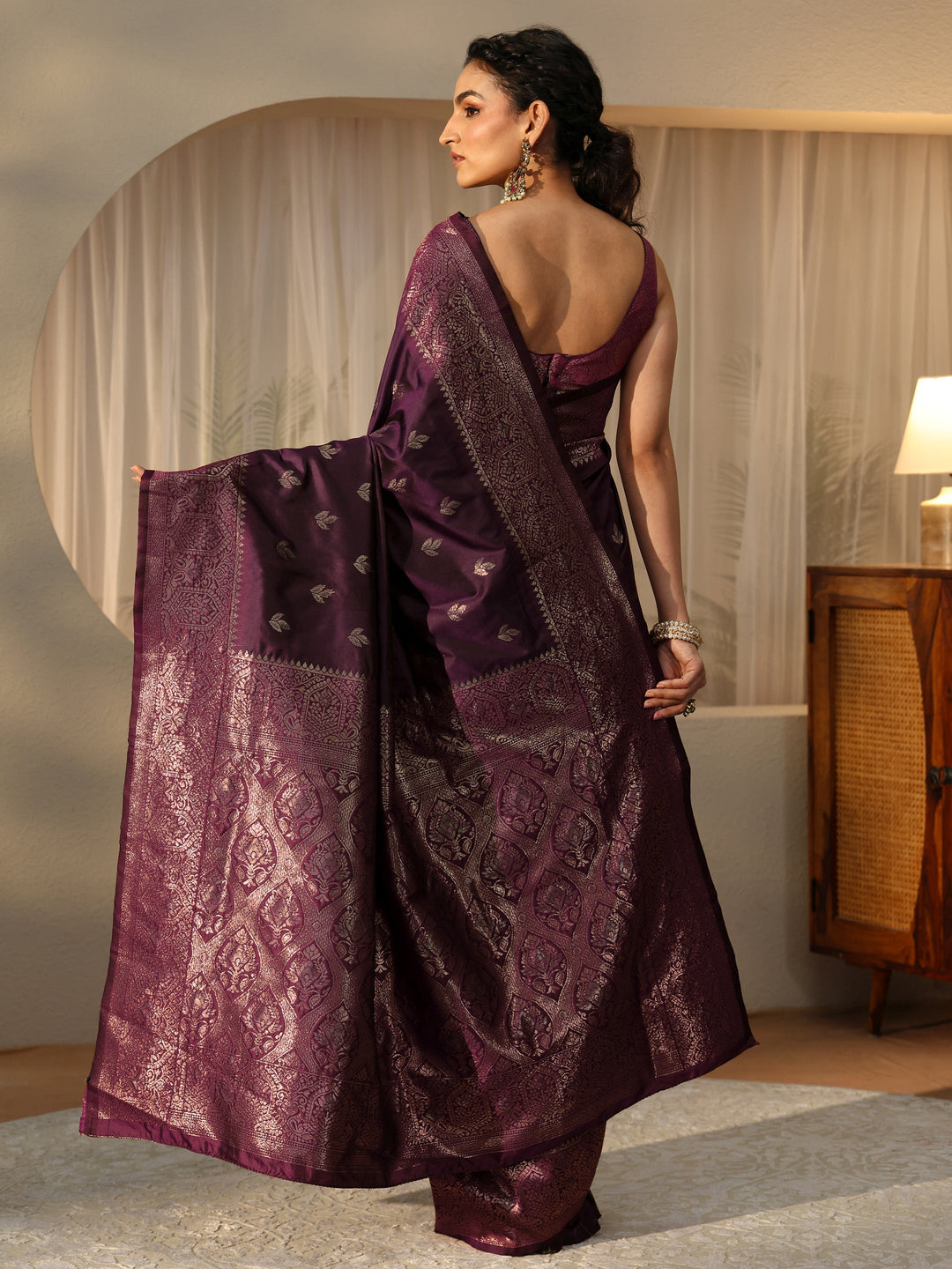 Libas Burgundy Banarasi Silk Blend Saree