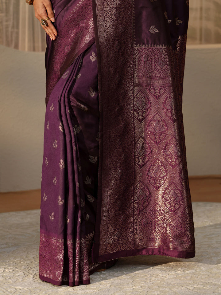 Libas Burgundy Banarasi Silk Blend Saree
