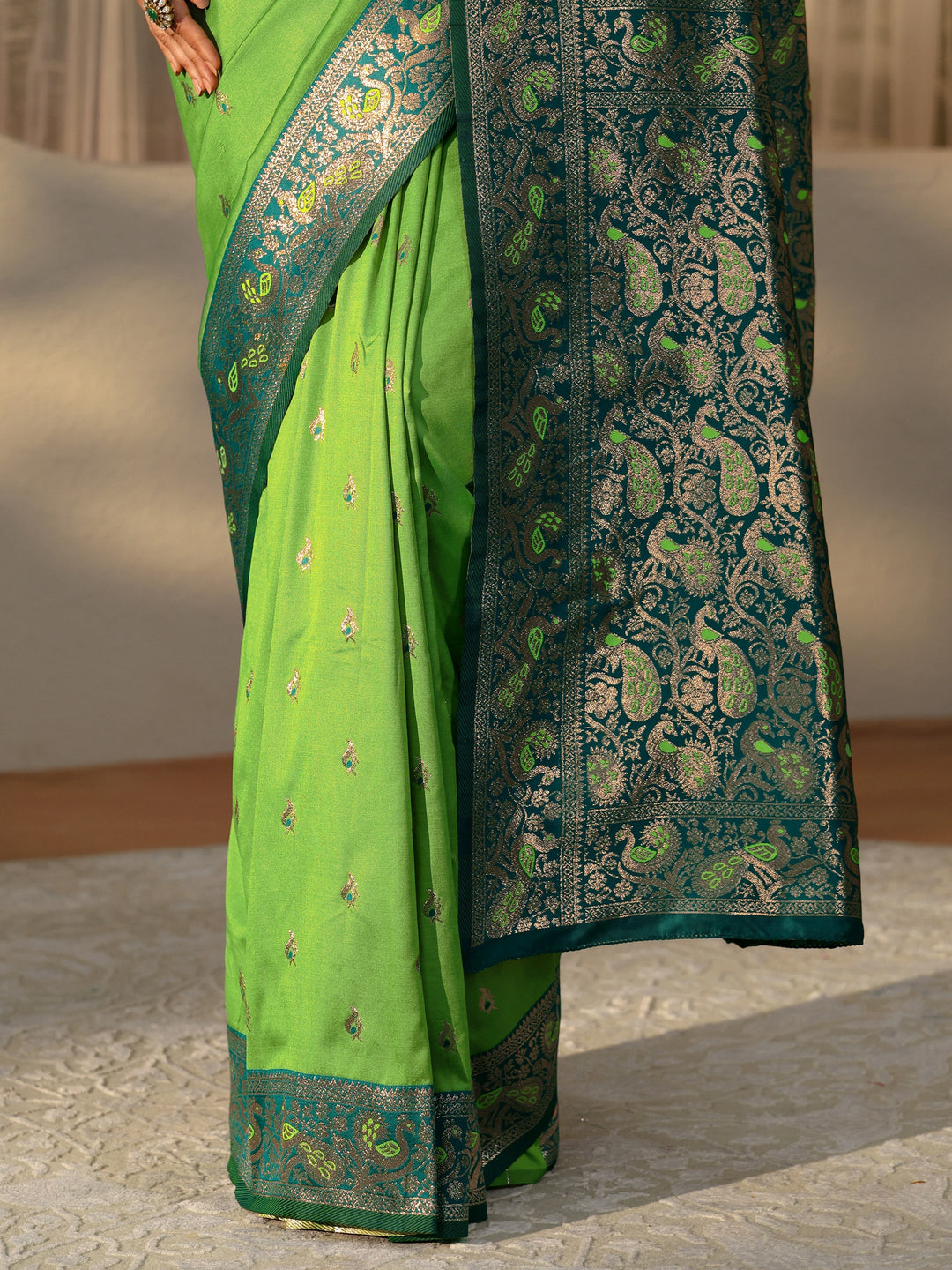 Libas Lime Green Banarasi Silk Blend Saree