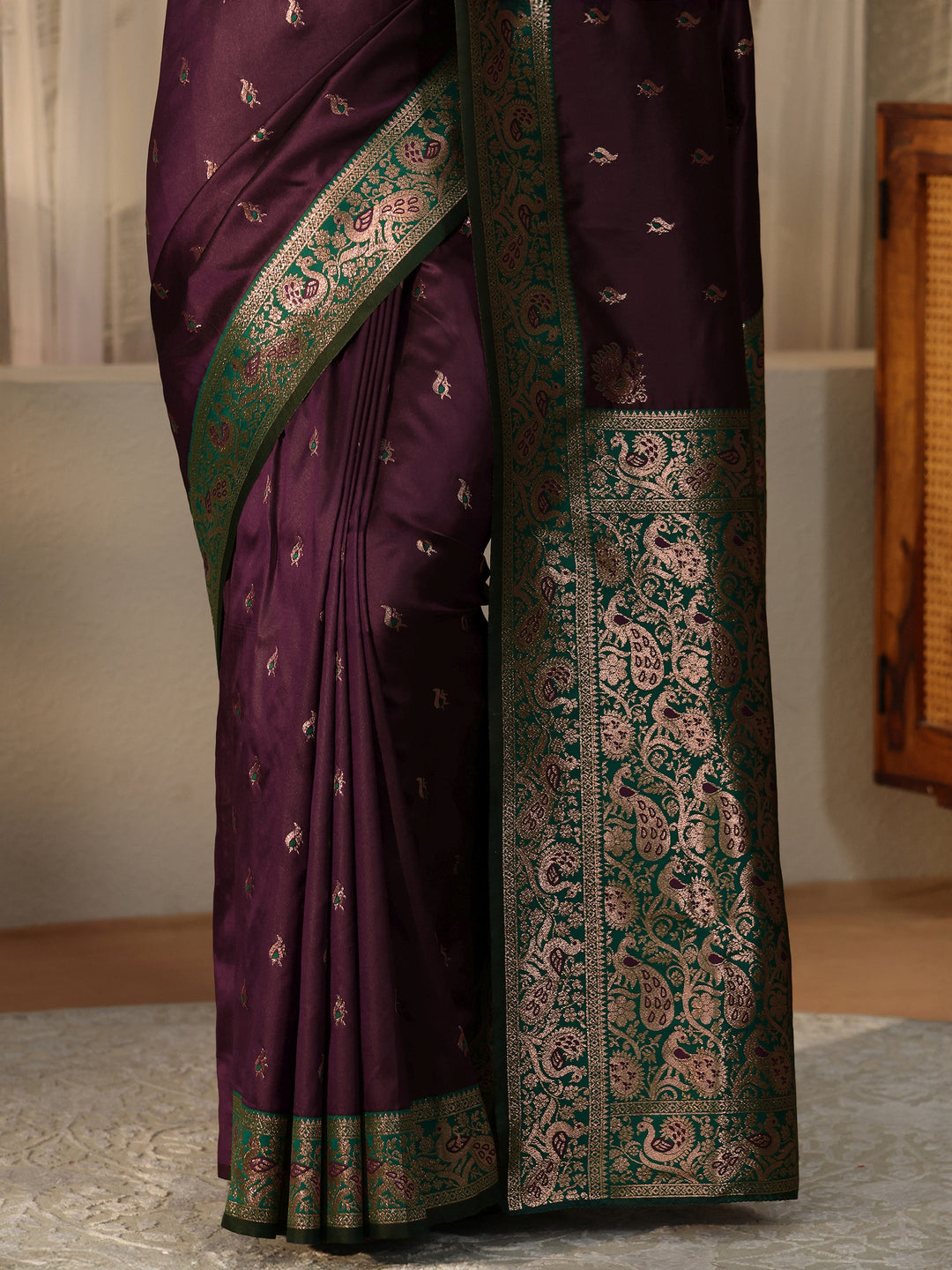 Libas Burgundy Banarasi Silk Blend Saree