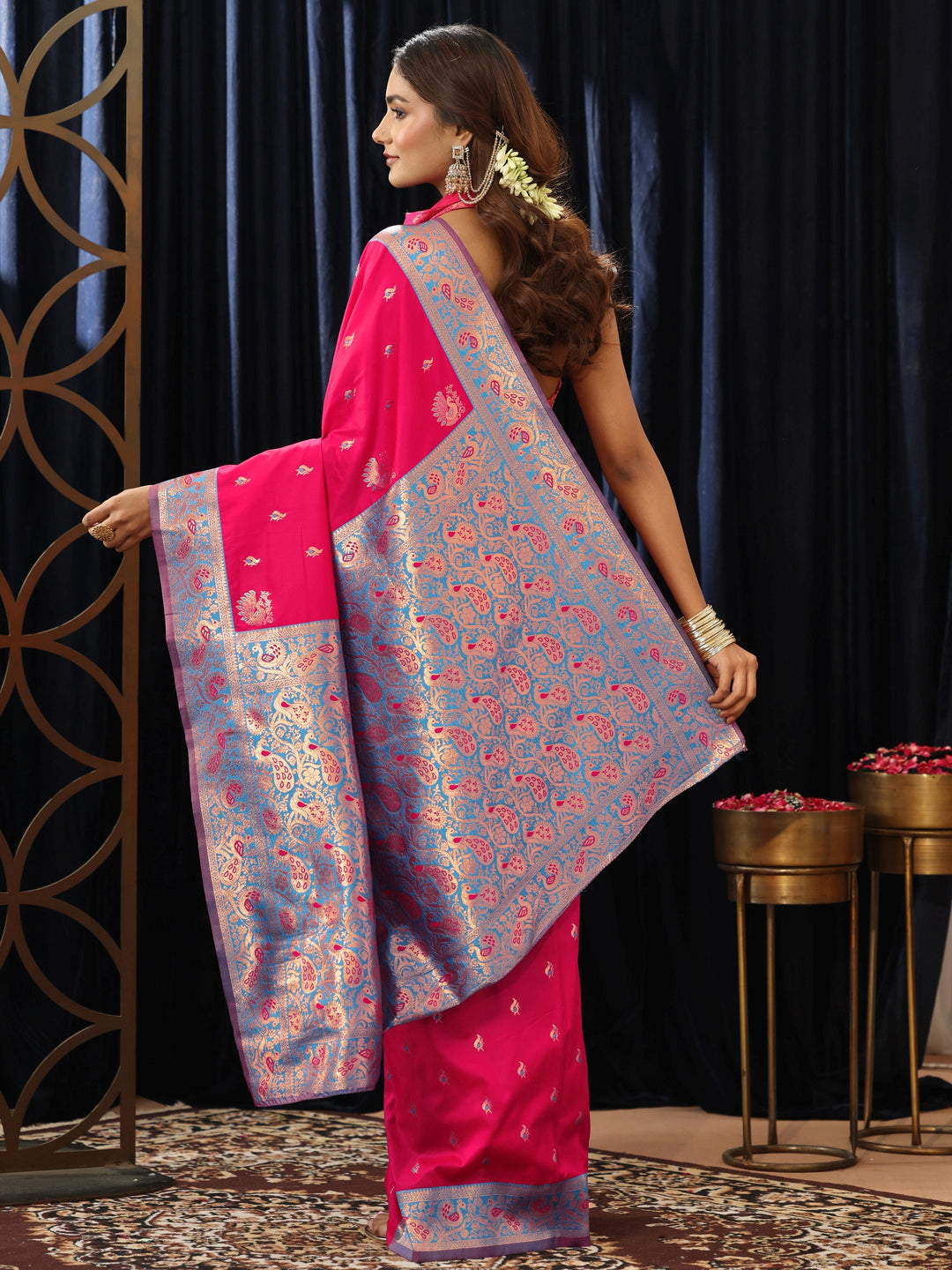 Libas Hot Pink Banarasi Silk Blend Saree
