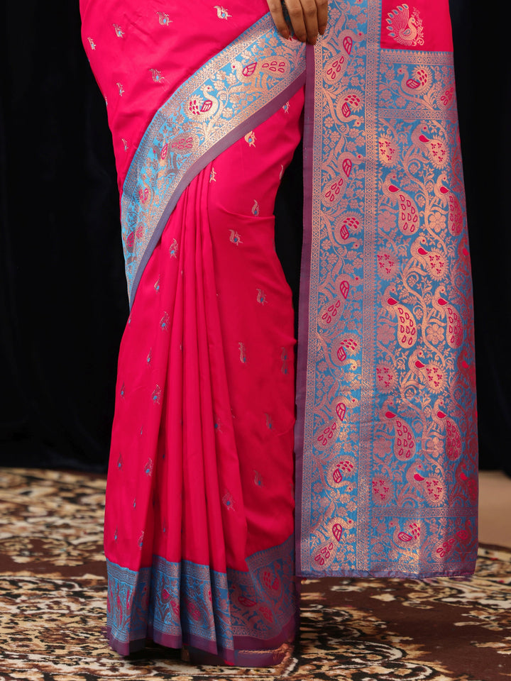 Libas Hot Pink Banarasi Silk Blend Saree