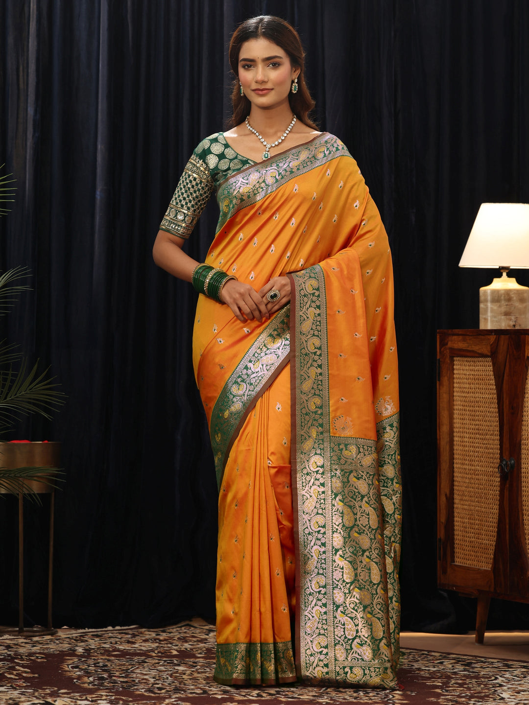 Libas Mustard Banarasi Silk Blend Saree