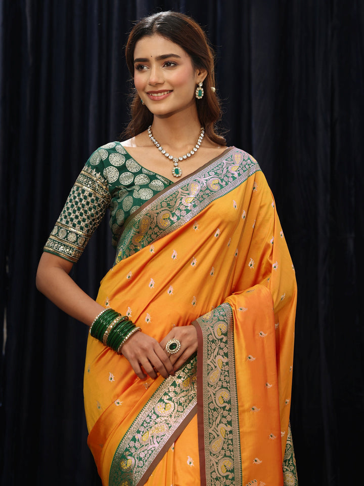Libas Mustard Banarasi Silk Blend Saree