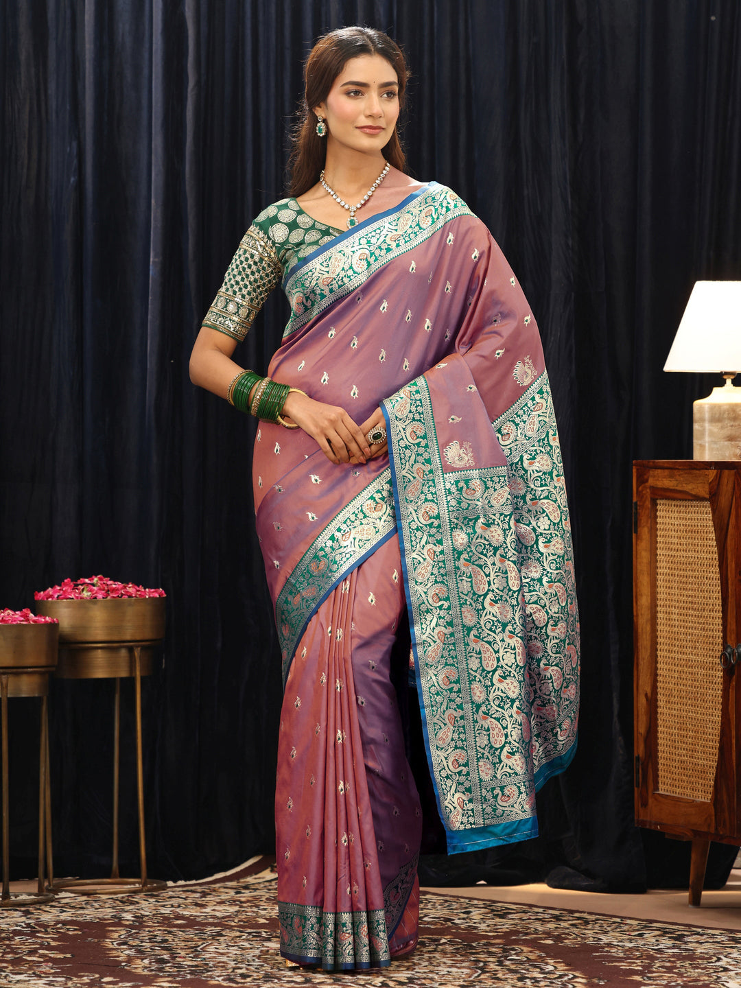 Libas Mauve Banarasi Silk Blend Saree