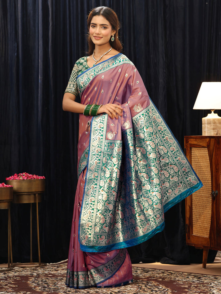Libas Mauve Banarasi Silk Blend Saree