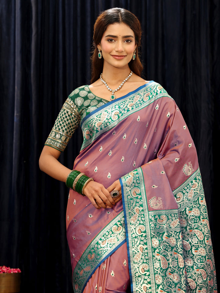 Libas Mauve Banarasi Silk Blend Saree