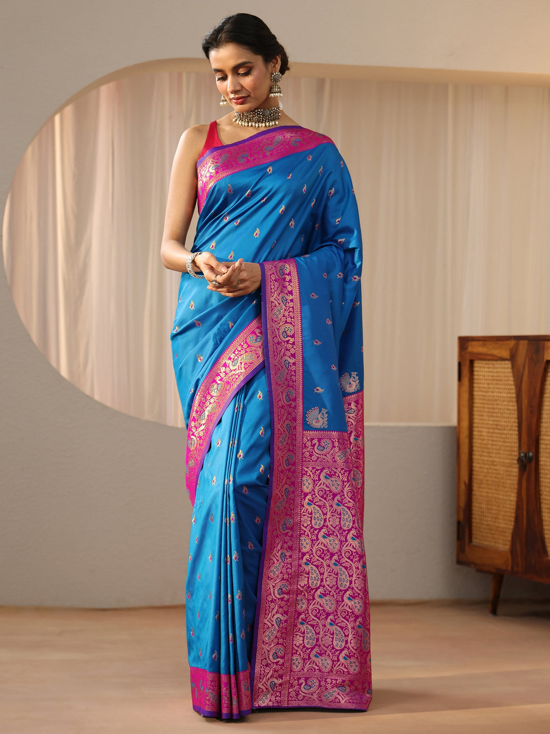Libas Cerulean Blue Kanjeevaram Silk Blend Saree