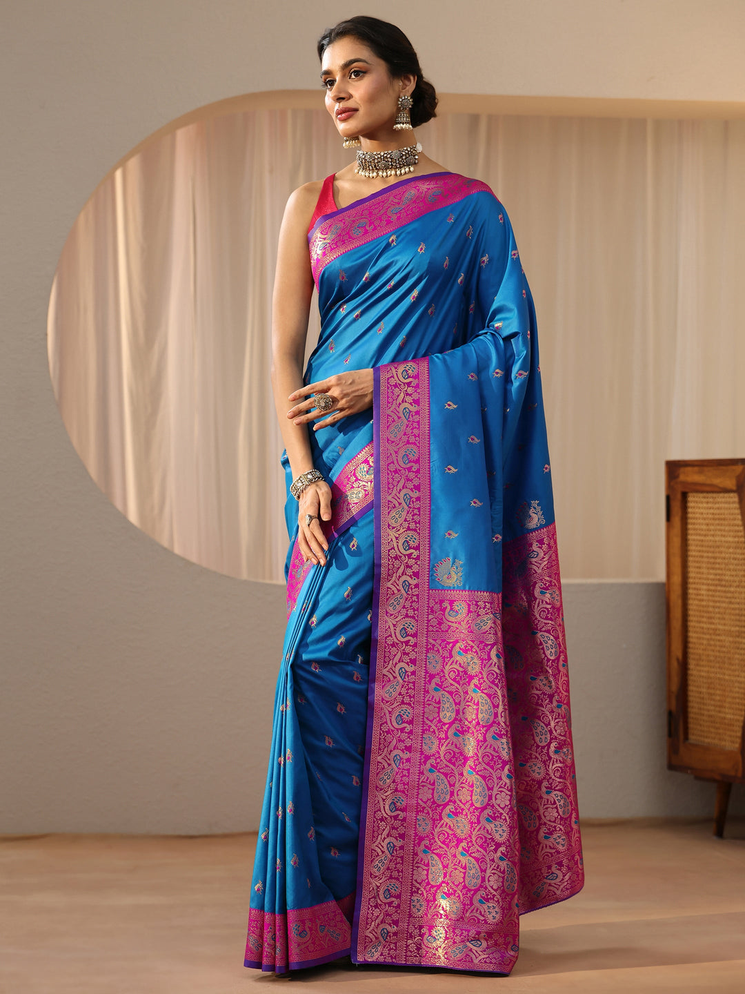 Libas Cerulean Blue Kanjeevaram Silk Blend Saree