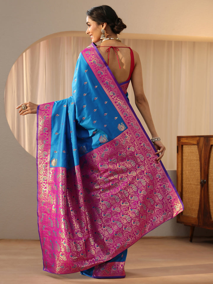 Libas Cerulean Blue Kanjeevaram Silk Blend Saree