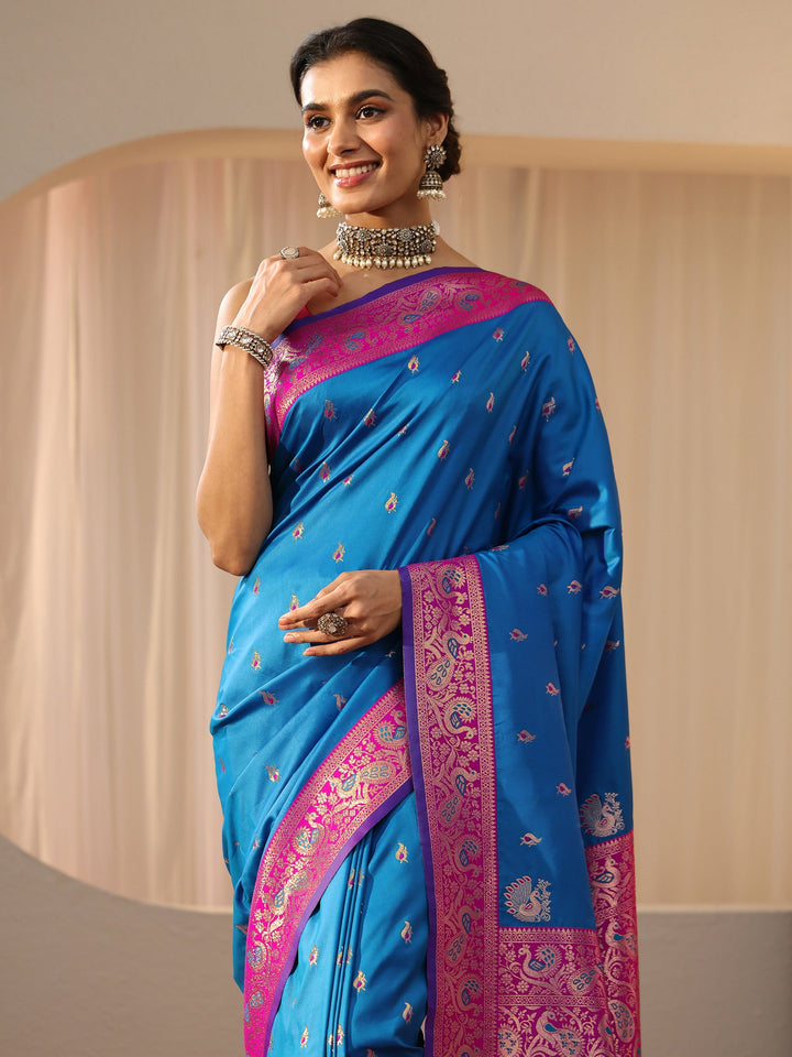 Libas Cerulean Blue Kanjeevaram Silk Blend Saree