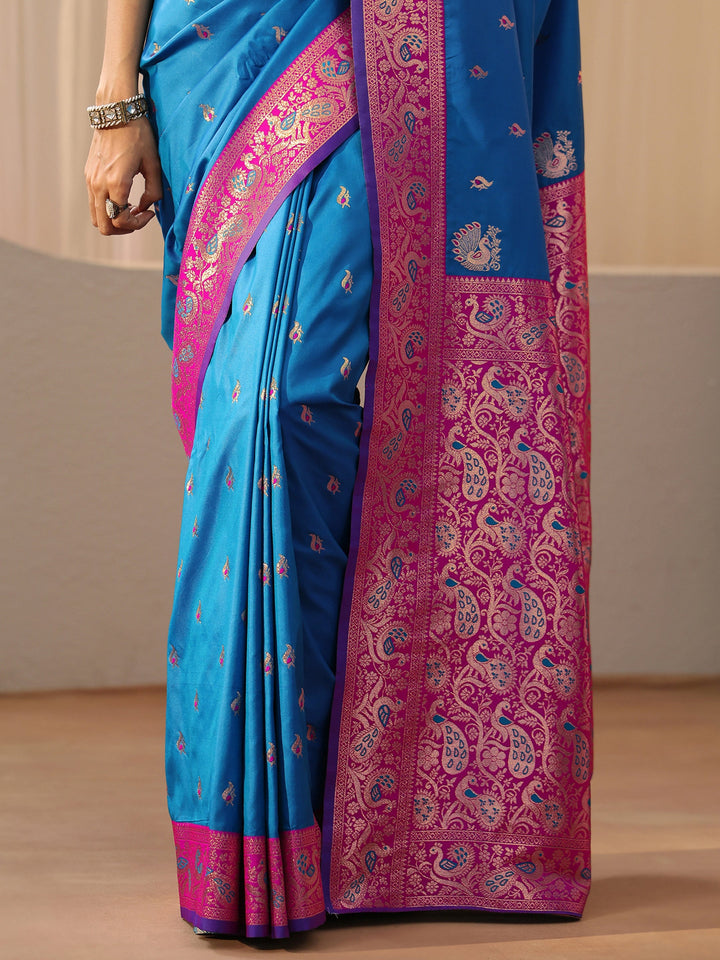Libas Cerulean Blue Kanjeevaram Silk Blend Saree
