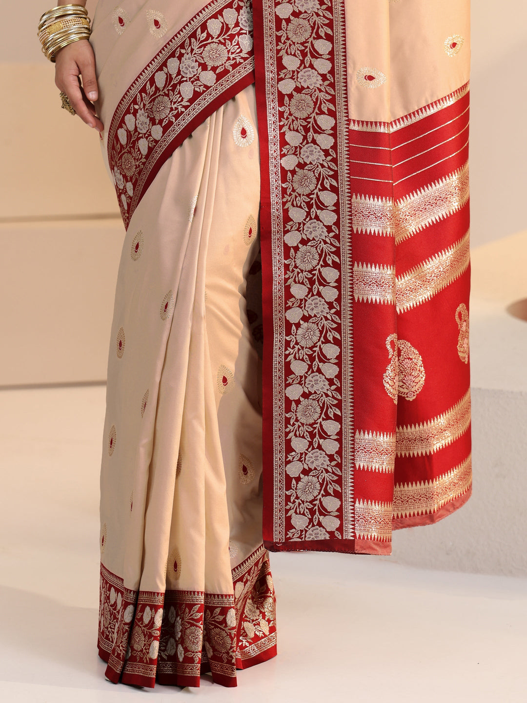 Libas Beige Woven Design Silk Blend Saree