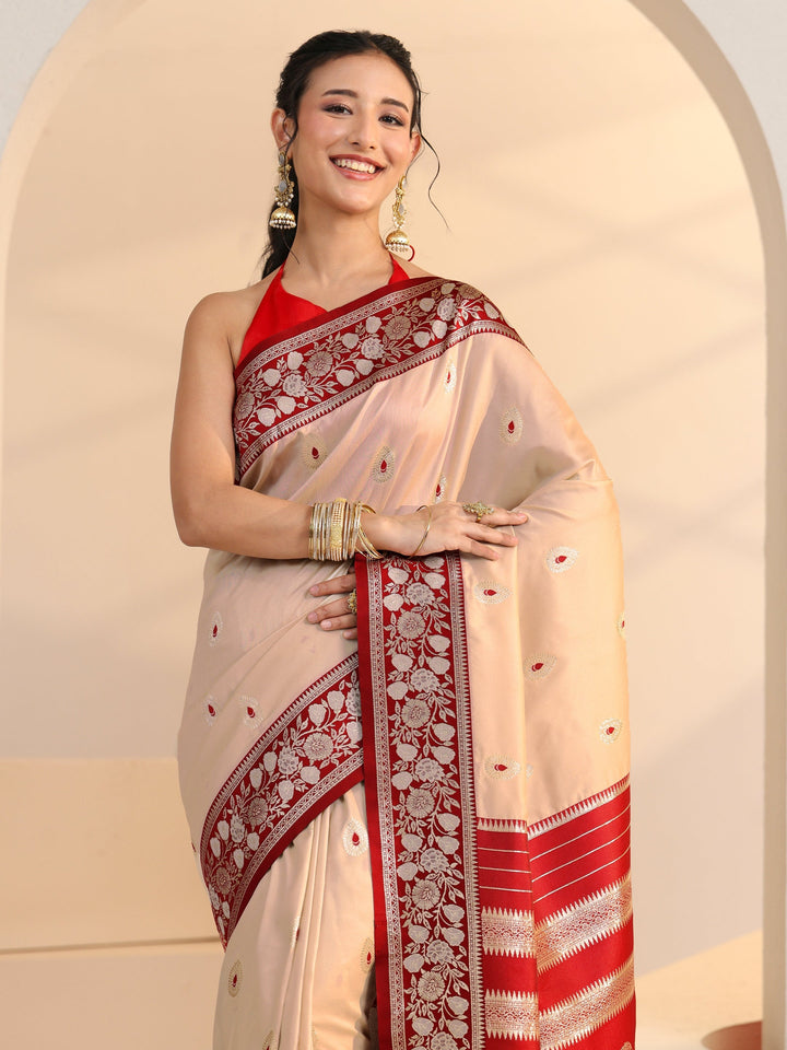 Libas Beige Woven Design Silk Blend Saree
