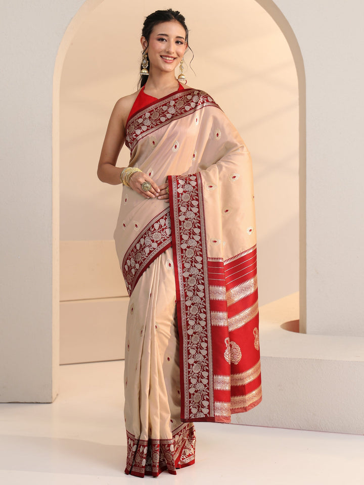 Libas Beige Woven Design Silk Blend Saree
