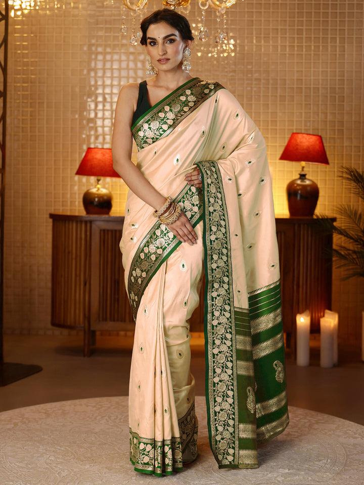 Libas Beige Banarasi Silk Blend Saree