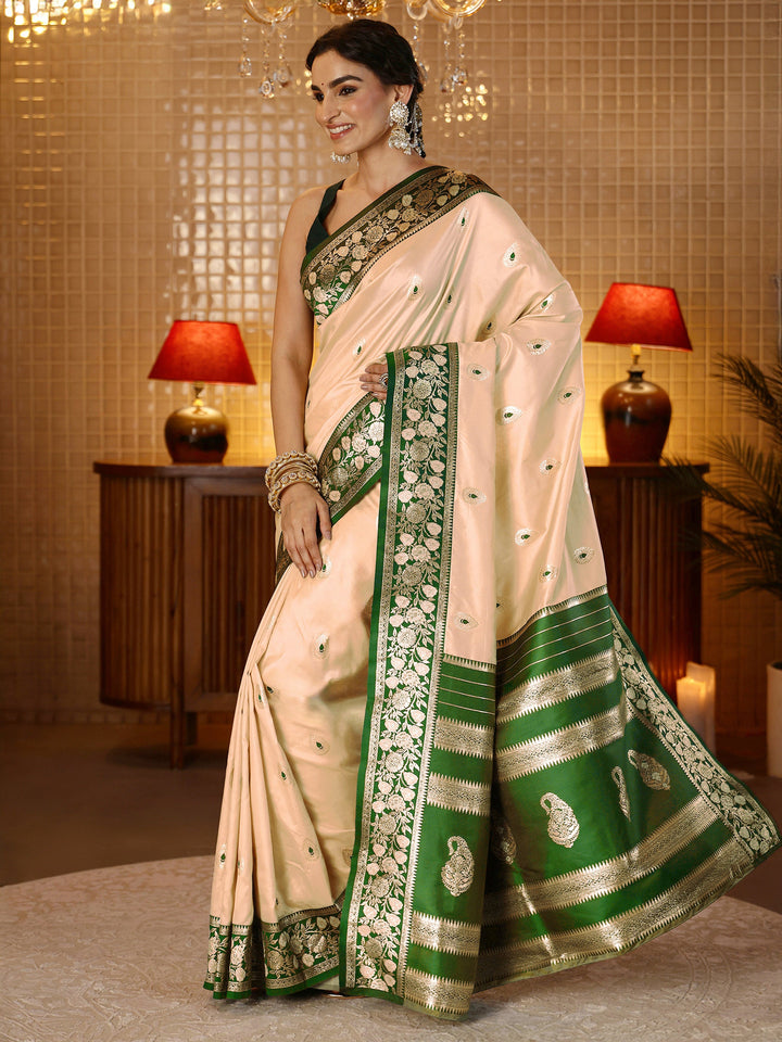 Libas Beige Banarasi Silk Blend Saree