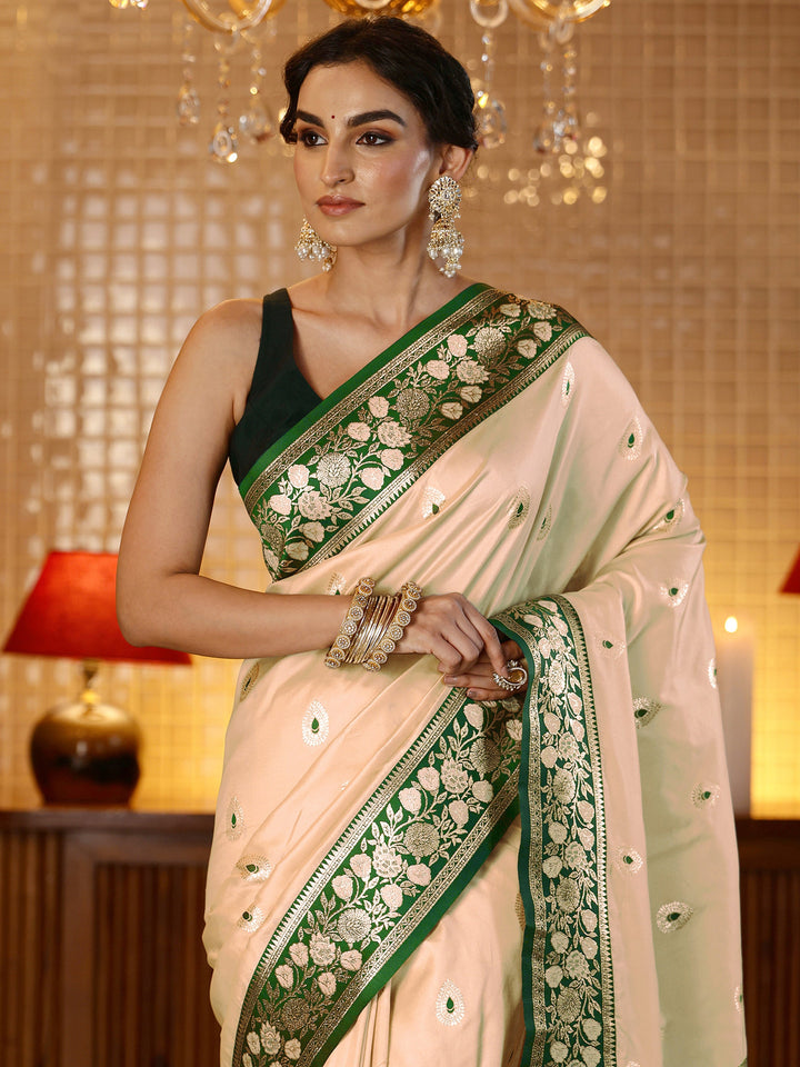 Libas Beige Banarasi Silk Blend Saree