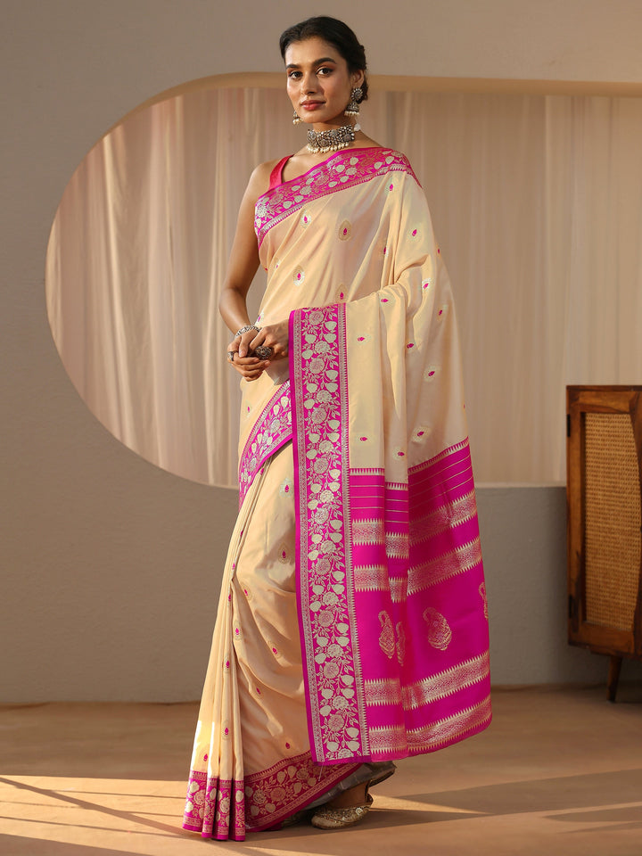 Libas Beige Kanjeevaram Silk Blend Saree