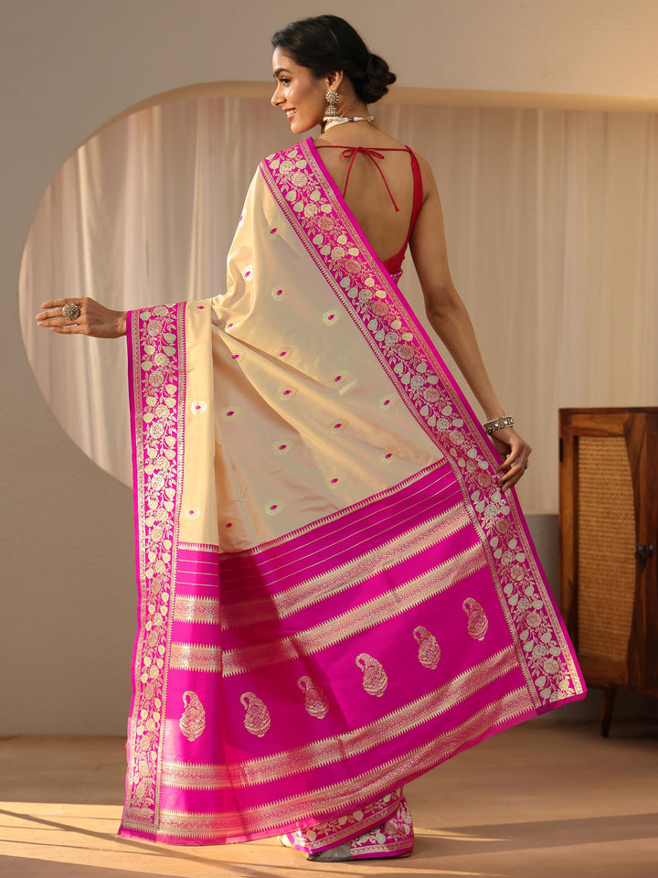 Libas Beige Kanjeevaram Silk Blend Saree